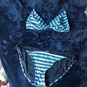Striped blue and grey bikini